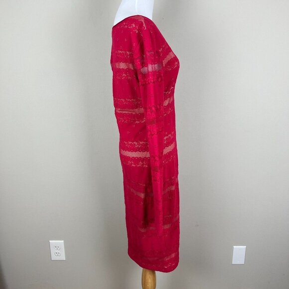 Bcbg Max Azria Dress Medium Lace Illusion Sheath Tanya Sangria Red Bodycon LS - Picture 5 of 12